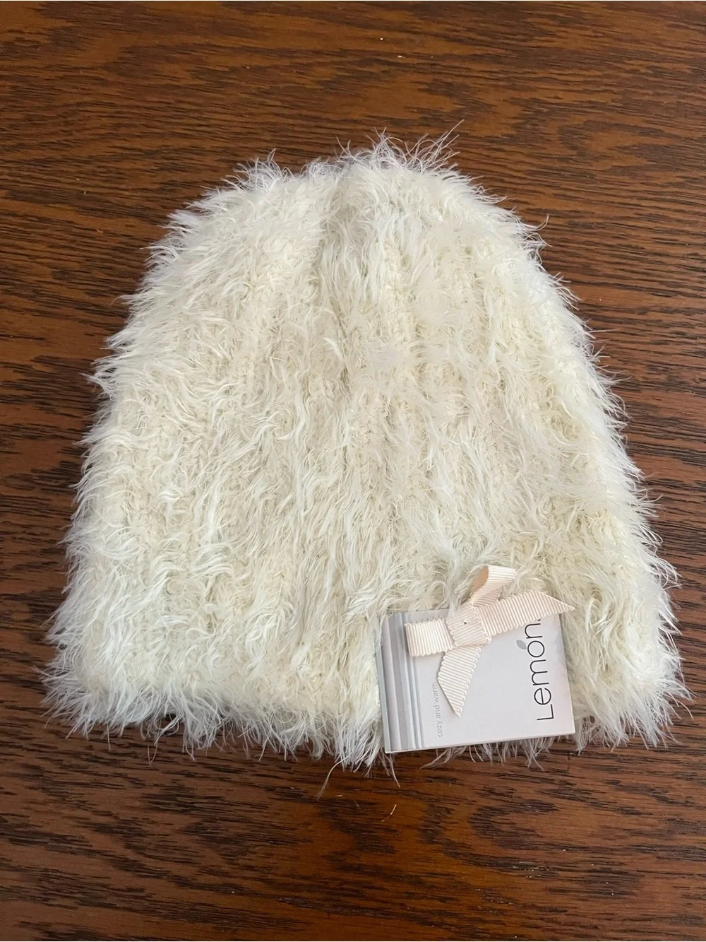 NWT Lemon Womens Fuzzy Beanie Hat Chalk Shaggy Warm Cozy
